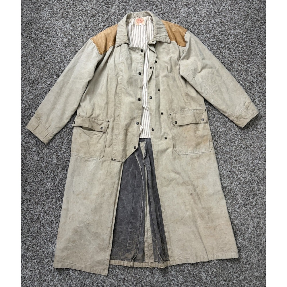 Australian Outback Collection Duster Coat Tan Jacket Large Vtg Canvas Leather